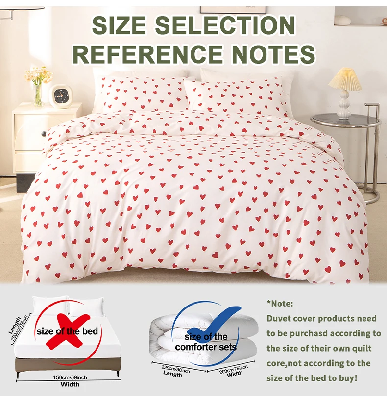 3Pcs/Set Small Red Heart Printed Duvet Cover Set(1 Duvet Cover &Amp; 2 Pillowcase)Soft And Skin-Friendly Duvet Cover Bedding Set For 3Pcs/Set Small Red Heart Printed Duvet Cover Set(1 Duvet Cover &Amp; 2 Pillowcase)Soft And Skin-Friendly Duvet Cover Bedding Set For - Image 11