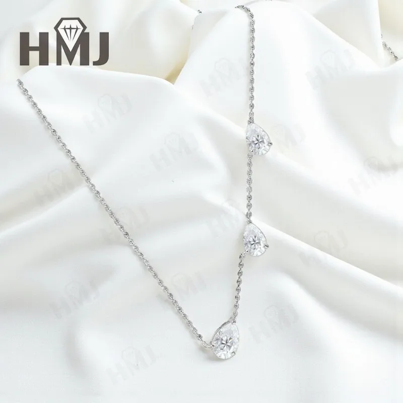 Einfache Halsketten, Drei Birnenform, Moissanit-Diamant, 925Er Sterlingsilber, Stapelbare Gliederkette, Weihnachtsgeschenke, Hypoallergen Einfache Halsketten, Drei Birnenform, Moissanit-Diamant, 925Er Sterlingsilber, Stapelbare Gliederkette, Weihnachtsgeschenke, Hypoallergen - Image 2