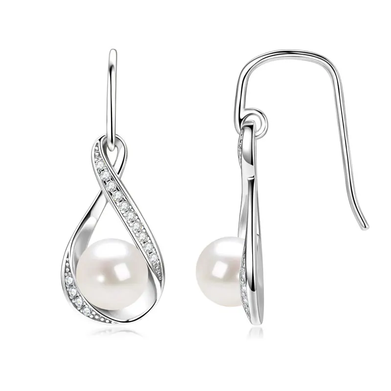 Moissanit Natürliche Süßwasserperlen Infinity Anhänger Halskette &Amp; Ohrringe Set Für Damen 925 Sterling Silber Hochzeitsschmuck Set Moissanit Natürliche Süßwasserperlen Infinity Anhänger Halskette &Amp; Ohrringe Set Für Damen 925 Sterling Silber Hochzeitsschmuck Set - Image 11