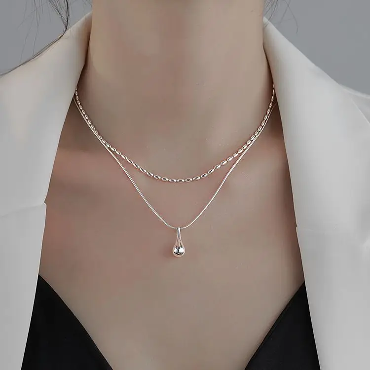 925 Sterling Silber Halskette Doppels Ch Ichten Tröpfchen Anhänger Perlen Elegant Für Frauen Mädchen Schmuck Geschenk Drops Hipping Großhandel 925 Sterling Silber Halskette Doppels Ch Ichten Tröpfchen Anhänger Perlen Elegant Für Frauen Mädchen Schmuck Geschenk Drops Hipping Großhandel - Image 2