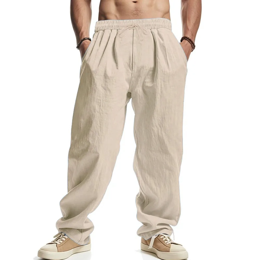Herren-Hose Mit Geradem Bein, Baumwoll-Leinen, Atmungsaktive Hose, Leichte Strandhose Im Hawaiianischen Stil, Leichte Hose, Lässige Jogginghose Herren-Hose Mit Geradem Bein, Baumwoll-Leinen, Atmungsaktive Hose, Leichte Strandhose Im Hawaiianischen Stil, Leichte Hose, Lässige Jogginghose