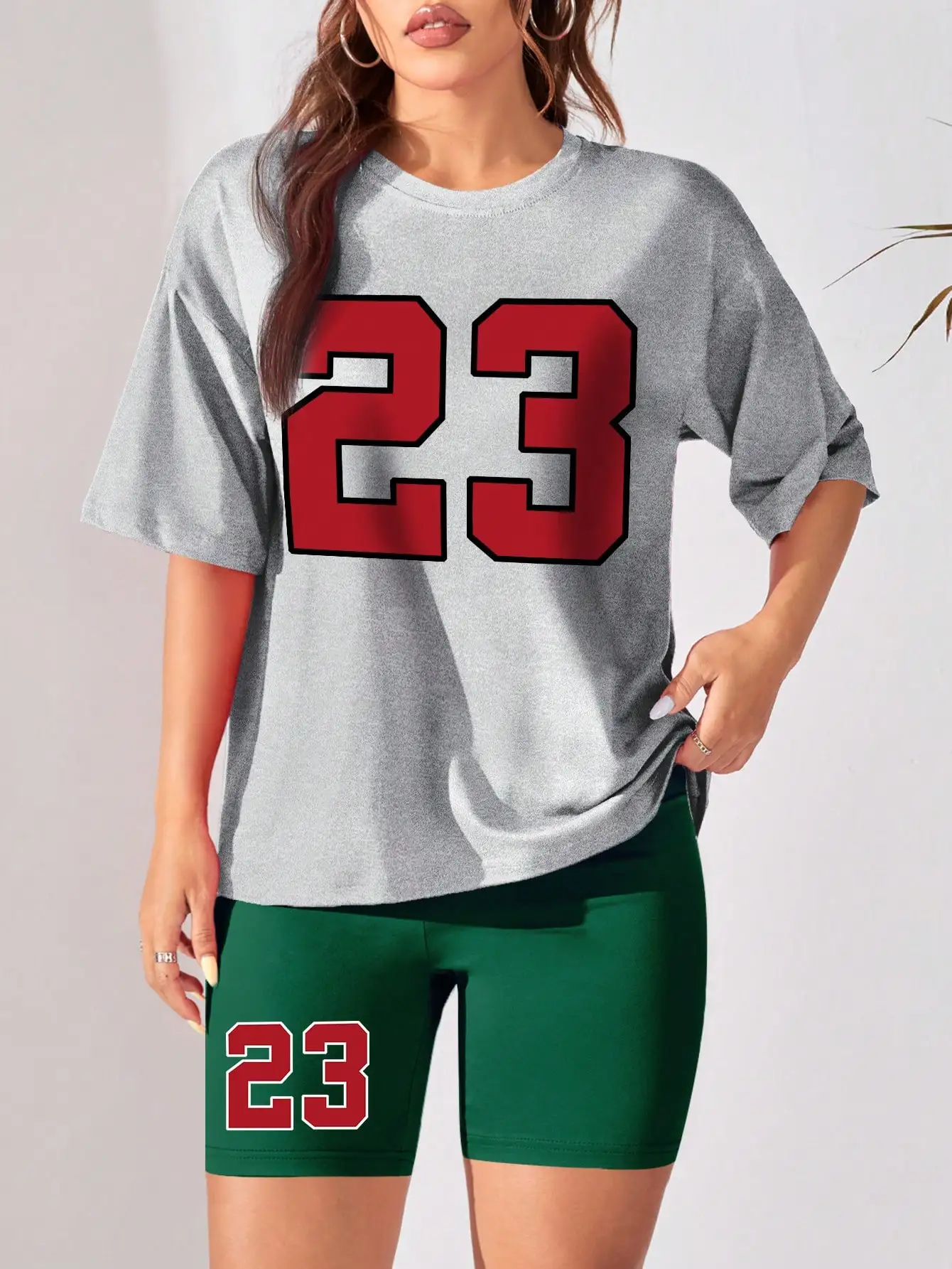 Damen Sommer-Set Nummer 23 Bedrucktes Casual Shorts-Set Sport Damen-Shirt Shorts 2-Teiliges Streetwear-Set Damen Sommerkleidung Damen Sommer-Set Nummer 23 Bedrucktes Casual Shorts-Set Sport Damen-Shirt Shorts 2-Teiliges Streetwear-Set Damen Sommerkleidung - Image 7