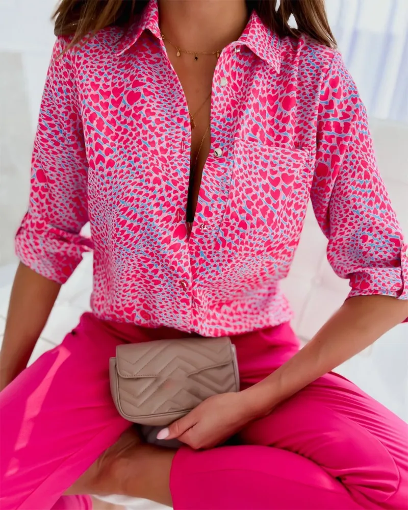 Elegante Frauen Bluse 2023 Frühling Und Herbst Temperament Top Langarm Streifen Druck Büro Slim Fit Taschen Hemd Elegante Frauen Bluse 2023 Frühling Und Herbst Temperament Top Langarm Streifen Druck Büro Slim Fit Taschen Hemd - Image 5