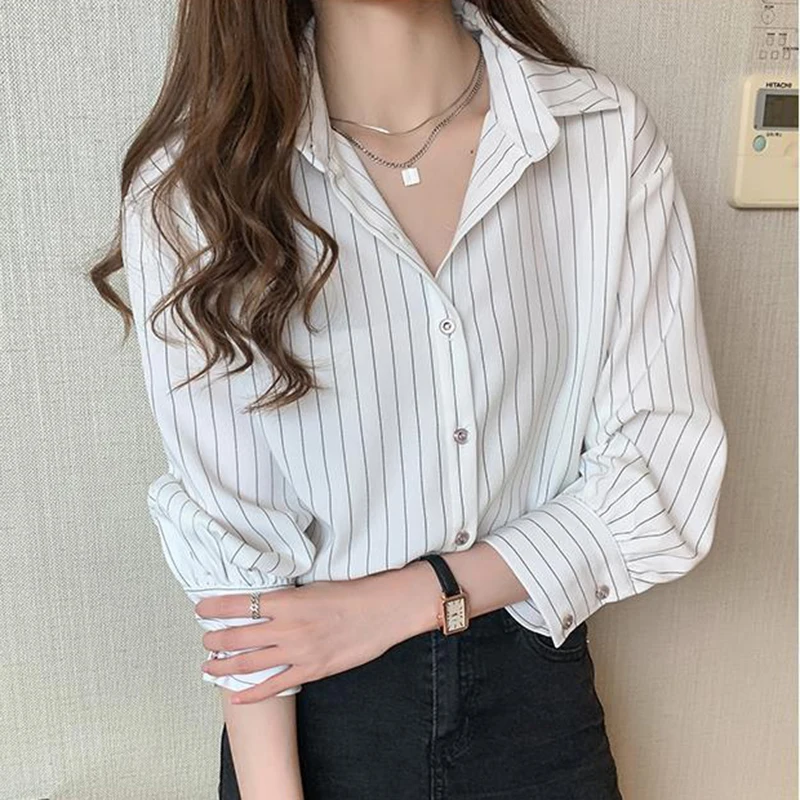 Gestreiftes Hemd Damen Sommer Vintage Chic Lose Langarm Top Y2K Büro Damen Mode Lässig Umlegekragen All Match Bluse Gestreiftes Hemd Damen Sommer Vintage Chic Lose Langarm Top Y2K Büro Damen Mode Lässig Umlegekragen All Match Bluse - Image 5