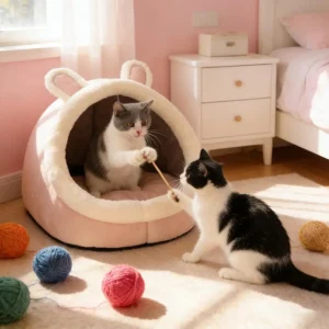 Haustier-Zelt-Höhlenbett für Katzen, kleine Hunde, selbstwärmendes Katzenzeltbett, Katzenhütte, bequemes Haustier-Schlafbett, faltbar, abnehmbar, waschbar
