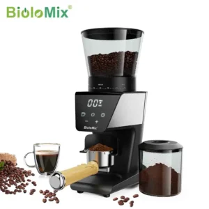 BioloMix Automatische elektrische Kaffeemühle mit Gratmühle und 30 Gängen für Espresso, amerikanischer Kaffee, zum Übergießen von visuellen Bohnen