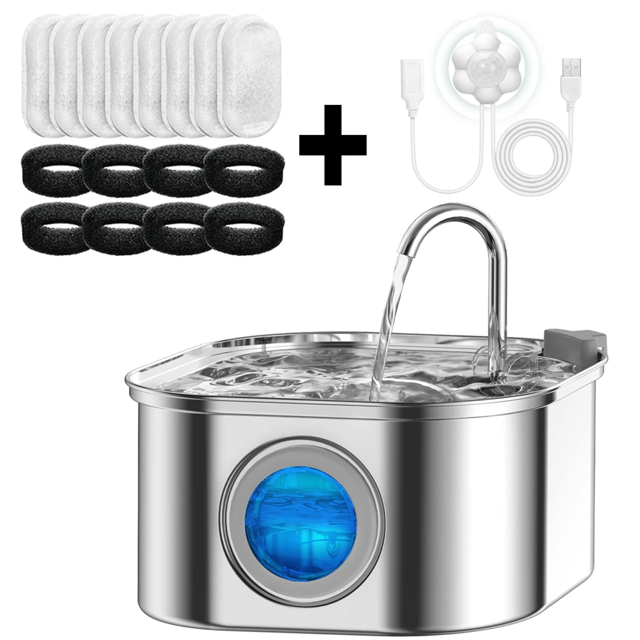 Transparent Window Cat Water Dispenser With Sensor 3.2L/108Oz Super Quiet&Amp; Pets Auto Filter Stainless Steel Cats Water Fountain Transparent Window Cat Water Dispenser With Sensor 3.2L/108Oz Super Quiet&Amp; Pets Auto Filter Stainless Steel Cats Water Fountain