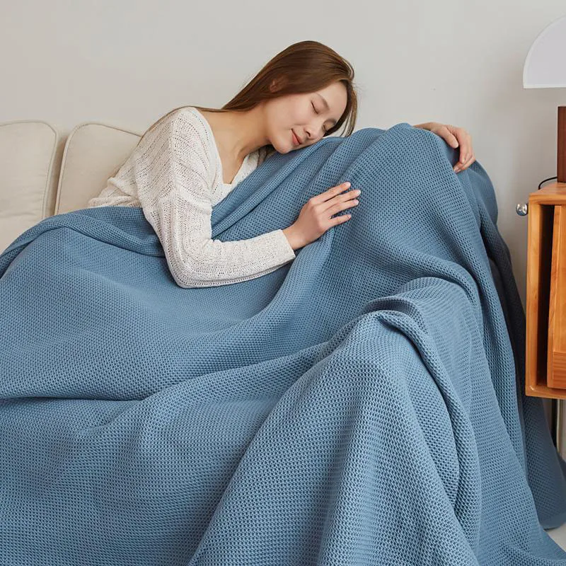 Solide Baumwolldecke Für Bett, Waffel-Karo-Bettüberwurf Für Einzel-, Queen- Und Kingsize-Betten, Sofadecke, Sofabezug, Sommerdecke Solide Baumwolldecke Für Bett, Waffel-Karo-Bettüberwurf Für Einzel-, Queen- Und Kingsize-Betten, Sofadecke, Sofabezug, Sommerdecke - Image 2