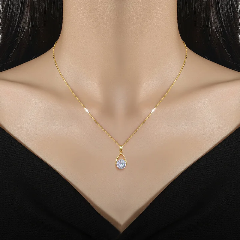 18K Vergoldete Wassertropfen-Zirkon-Anhänger-Halskette Für Frauen Titan-Stahl Schlüsselbein-Kette Mädchen Luxus-Schmuck Geschenk 18K Vergoldete Wassertropfen-Zirkon-Anhänger-Halskette Für Frauen Titan-Stahl Schlüsselbein-Kette Mädchen Luxus-Schmuck Geschenk - Image 2
