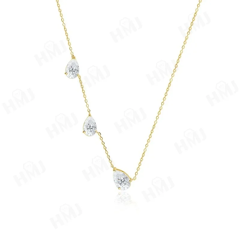 Einfache Halsketten, Drei Birnenform, Moissanit-Diamant, 925Er Sterlingsilber, Stapelbare Gliederkette, Weihnachtsgeschenke, Hypoallergen Einfache Halsketten, Drei Birnenform, Moissanit-Diamant, 925Er Sterlingsilber, Stapelbare Gliederkette, Weihnachtsgeschenke, Hypoallergen - Image 8