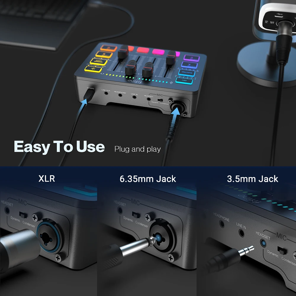 Fifine Ampligame Sc3 Usb-Gaming-Mixer Mit Xlr-Mikrofonanschluss, 48 V Phantomspeisung, Rgb &Amp; Soundkarte Für Podcasting, Streaming &Amp; Gaming Fifine Ampligame Sc3 Usb-Gaming-Mixer Mit Xlr-Mikrofonanschluss, 48 V Phantomspeisung, Rgb &Amp; Soundkarte Für Podcasting, Streaming &Amp; Gaming - Image 4