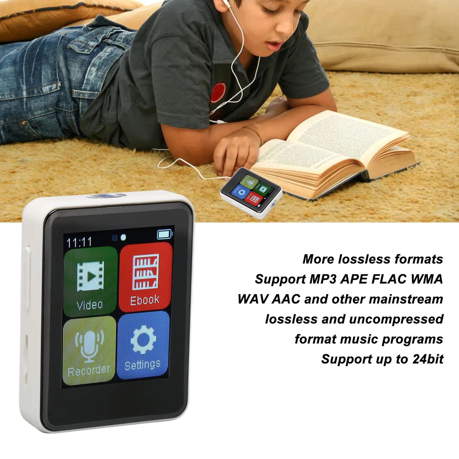 Tragbarer Mp3-Player, Bluetooth 5.0, Intelligente Hd-Geräuschunterdrückung, Fm-Radio, Elektrisches Buch, 1,8-Zoll-Mp3-Player Mit Vollem Touchscreen Tragbarer Mp3-Player, Bluetooth 5.0, Intelligente Hd-Geräuschunterdrückung, Fm-Radio, Elektrisches Buch, 1,8-Zoll-Mp3-Player Mit Vollem Touchscreen - Image 4