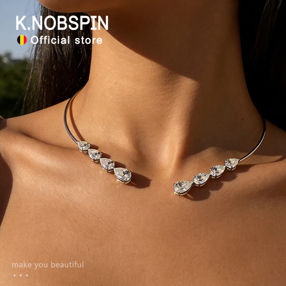 Knobspin D Vvs1 Moissanit-Diamant Offene Choker-Halskette Aus Massivem 925Er Silber Mit Birnen-/Herzschliff-Diamanten, Manschetten-Halsketten Für Damen Knobspin D Vvs1 Moissanit-Diamant Offene Choker-Halskette Aus Massivem 925Er Silber Mit Birnen-/Herzschliff-Diamanten, Manschetten-Halsketten Für Damen
