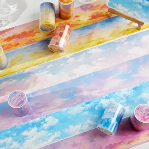60 mm x 2 m, bunte Wolken, Washi-Klebeband für DIY Scrapbooking, Planer, Tagebuch, ästhetisches Abdeckband, Schreibwaren, Bürobedarf