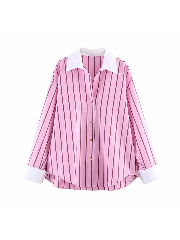 Damen-Blusen Und -Tops Frühling Neue Mode Farbblockierung Elegante Damenhemden Schicke Streetwear Einreihige Oberteile Damen-Blusen Und -Tops Frühling Neue Mode Farbblockierung Elegante Damenhemden Schicke Streetwear Einreihige Oberteile - Image 2