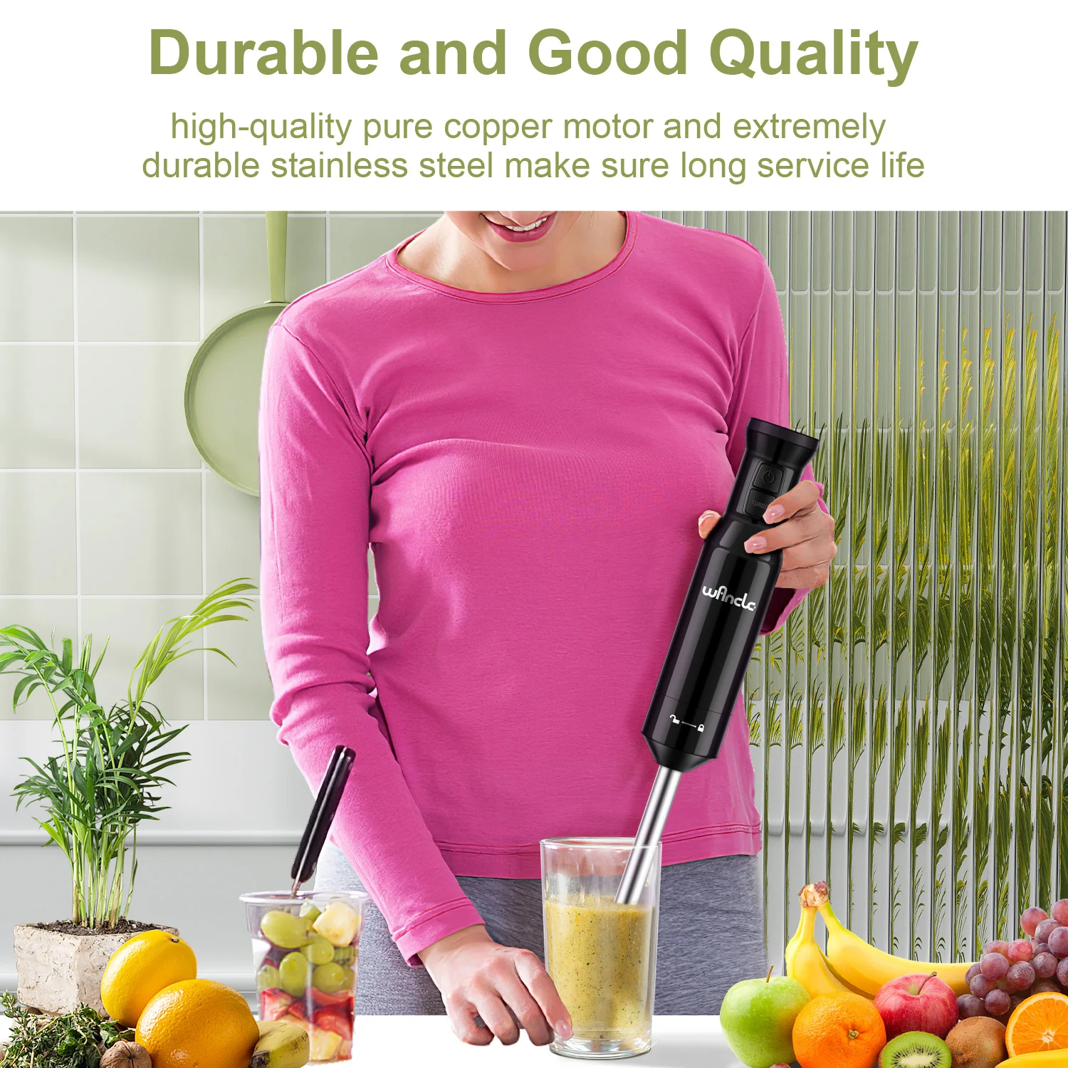 Wancle 600 W Elektrischer Handmixer, Multifunktionaler Stabmixer Für Babynahrung, Gemüse, Fleischwolf, Turbofunktion Wancle 600 W Elektrischer Handmixer, Multifunktionaler Stabmixer Für Babynahrung, Gemüse, Fleischwolf, Turbofunktion - Image 6