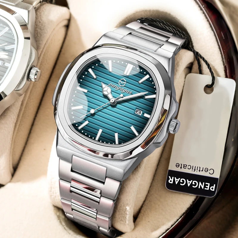 Luxuriöse Quadratische Herren-Armbanduhr, Elegant, Wasserdicht, Leuchtend, Mit Datumsanzeige, Edelstahl, Quarzuhren Für Herren, Weihnachtsgeschenk + Box Reloj Luxuriöse Quadratische Herren-Armbanduhr, Elegant, Wasserdicht, Leuchtend, Mit Datumsanzeige, Edelstahl, Quarzuhren Für Herren, Weihnachtsgeschenk + Box Reloj
