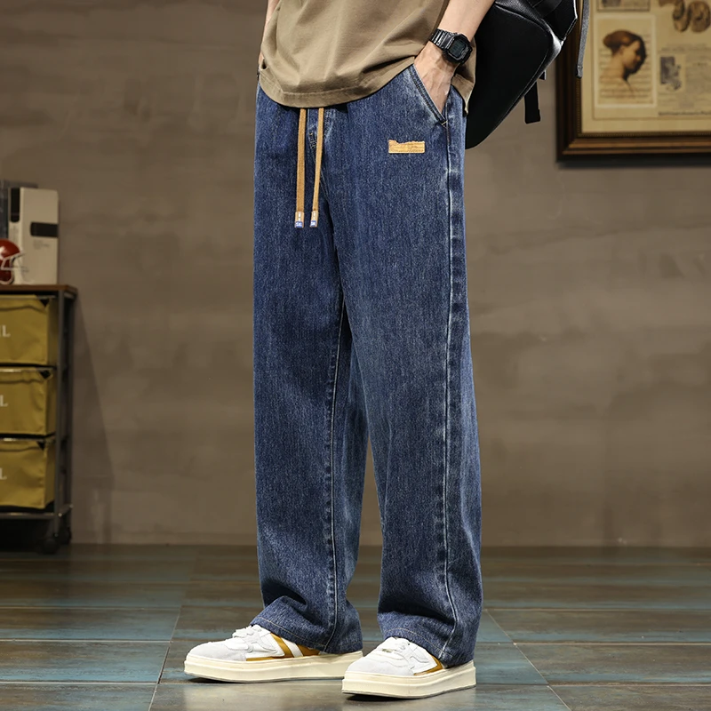 Men Straight Leg Blue Gray Loose Y2K Drawstring Jeans Streetwear Casual Wide Denim Pants Male Baggy Stylish Harajuku Trousers Men Straight Leg Blue Gray Loose Y2K Drawstring Jeans Streetwear Casual Wide Denim Pants Male Baggy Stylish Harajuku Trousers