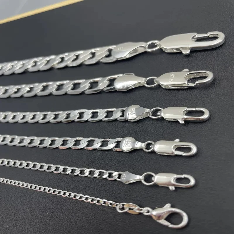 Herren-Halskette Aus 925Er-Sterlingsilber, 2/4/6/8/10/12 Mm, 40–75 Cm, Gesichtskette, Karabinerverschluss, Für Männer Und Frauen, Verlobungsschmuck, Geschenke Herren-Halskette Aus 925Er-Sterlingsilber, 2/4/6/8/10/12 Mm, 40–75 Cm, Gesichtskette, Karabinerverschluss, Für Männer Und Frauen, Verlobungsschmuck, Geschenke - Image 3