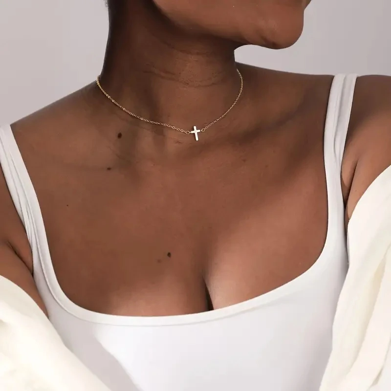 Eine Halskette Mit Kreuzanhänger, 14 Karat Vergoldet, Stilvolle, Einfache Halskette Mit Kreuzanhänger. Glaube, Geeignet Als Alltägliches Geschenk Für Damen Eine Halskette Mit Kreuzanhänger, 14 Karat Vergoldet, Stilvolle, Einfache Halskette Mit Kreuzanhänger. Glaube, Geeignet Als Alltägliches Geschenk Für Damen - Image 5