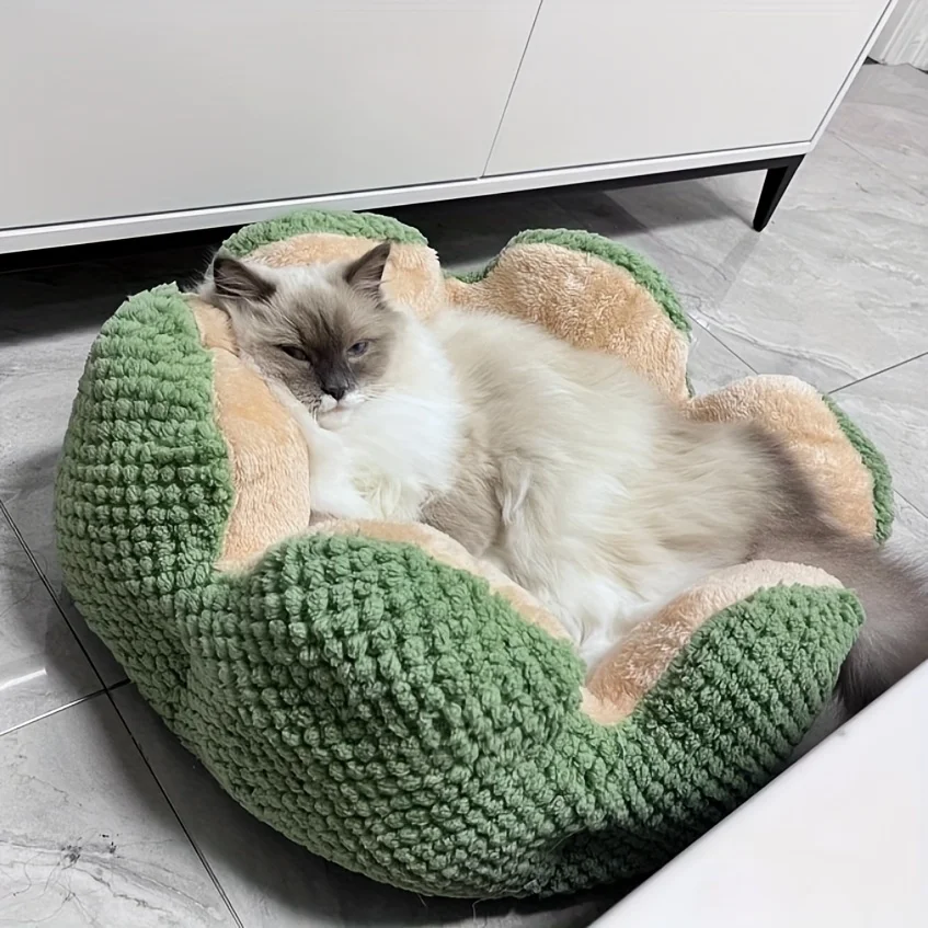 Petal Shaped Pet Bed, Plush Round Dog &Amp; Cat Cushion Mat With Knitted Texture, Ultra Soft Warm Nest For Kittens Puppies In Winter Petal Shaped Pet Bed, Plush Round Dog &Amp; Cat Cushion Mat With Knitted Texture, Ultra Soft Warm Nest For Kittens Puppies In Winter - Image 4