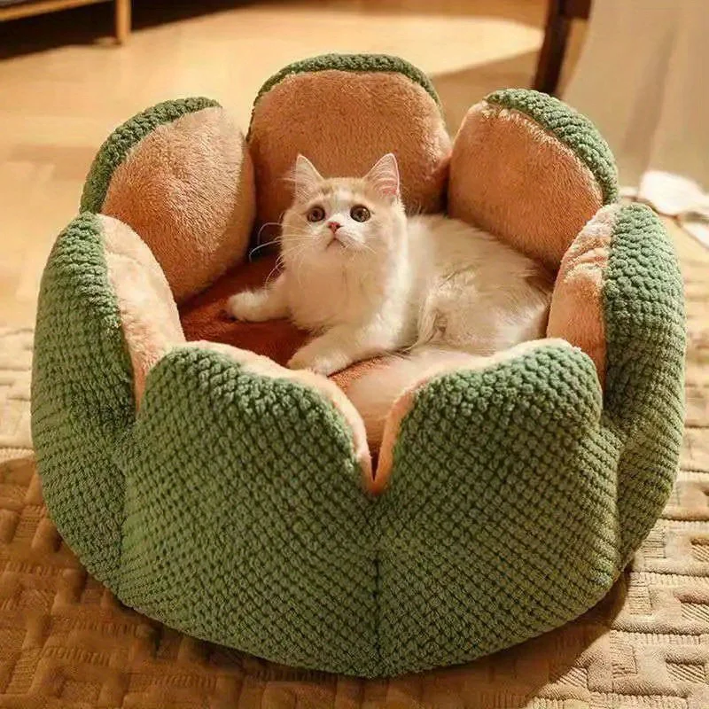 Petal Shaped Pet Bed, Plush Round Dog &Amp; Cat Cushion Mat With Knitted Texture, Ultra Soft Warm Nest For Kittens Puppies In Winter Petal Shaped Pet Bed, Plush Round Dog &Amp; Cat Cushion Mat With Knitted Texture, Ultra Soft Warm Nest For Kittens Puppies In Winter - Image 3