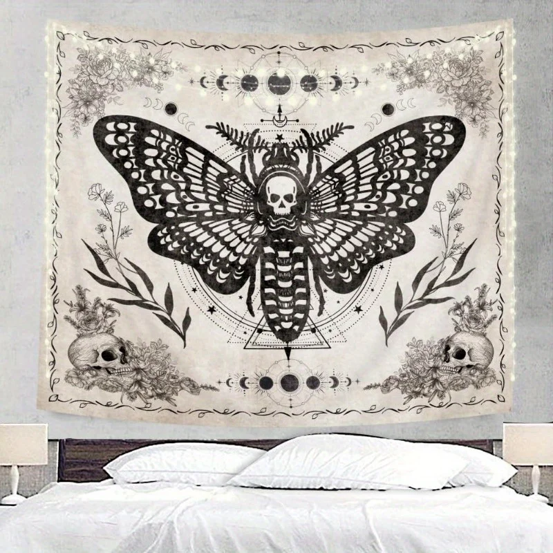 Vikama Night Moth Skull Tapestry Gothic Style Bedroom Decor Dark Theme Room Accent Party Living Room Home Decor Vikama Night Moth Skull Tapestry Gothic Style Bedroom Decor Dark Theme Room Accent Party Living Room Home Decor - Image 3