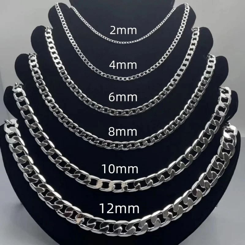 Herren-Halskette Aus 925Er-Sterlingsilber, 2/4/6/8/10/12 Mm, 40–75 Cm, Gesichtskette, Karabinerverschluss, Für Männer Und Frauen, Verlobungsschmuck, Geschenke Herren-Halskette Aus 925Er-Sterlingsilber, 2/4/6/8/10/12 Mm, 40–75 Cm, Gesichtskette, Karabinerverschluss, Für Männer Und Frauen, Verlobungsschmuck, Geschenke