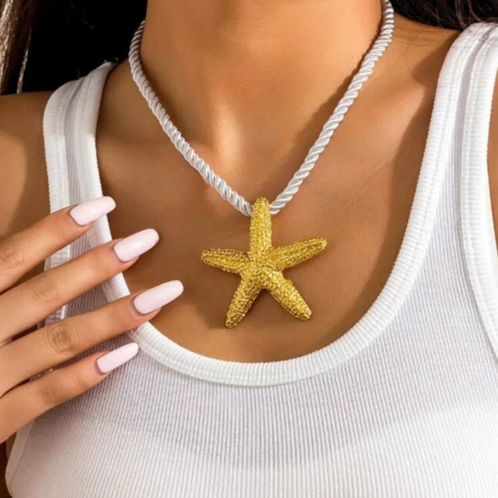 Strand-Stil, Übertriebener Seestern-Anhänger, Klobige Seil-Halskette Für Frauen, Sommer-Schlüsselbeinkette, Halsketten, Berufungsschmuck Strand-Stil, Übertriebener Seestern-Anhänger, Klobige Seil-Halskette Für Frauen, Sommer-Schlüsselbeinkette, Halsketten, Berufungsschmuck - Image 4