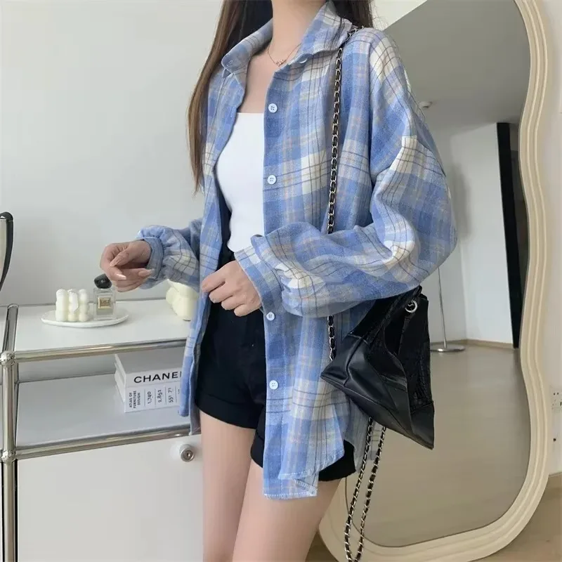 Kariertes Hemd Frauen Mode Herbst Langarm Top Weibliche Vintage Einreiher Bluse Damen Adrette Lose Überprüfen Shirts Kariertes Hemd Frauen Mode Herbst Langarm Top Weibliche Vintage Einreiher Bluse Damen Adrette Lose Überprüfen Shirts - Image 3
