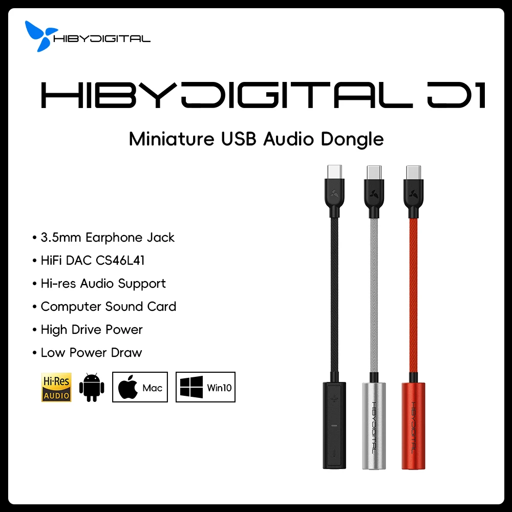 Hiby D1 Usb Dac Dongle – Hifi Kopfhörerverstärker Mit Usb-C, 3,5 Mm Und Pcm 384 Khz/32 Bit Usb Dac Dongle