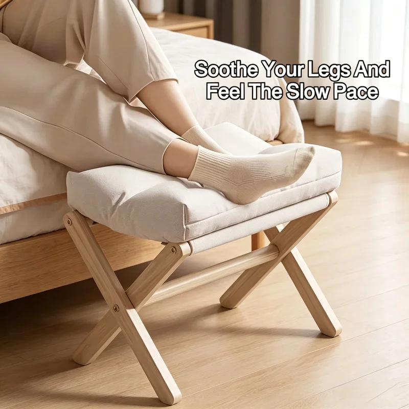 Solid Wood Folding Shoe Changing Stool With Cotton Filled Cushion, Portable Low Footstool For Entryway &Amp; Sofa Rest Solid Wood Folding Shoe Changing Stool With Cotton Filled Cushion, Portable Low Footstool For Entryway &Amp; Sofa Rest
