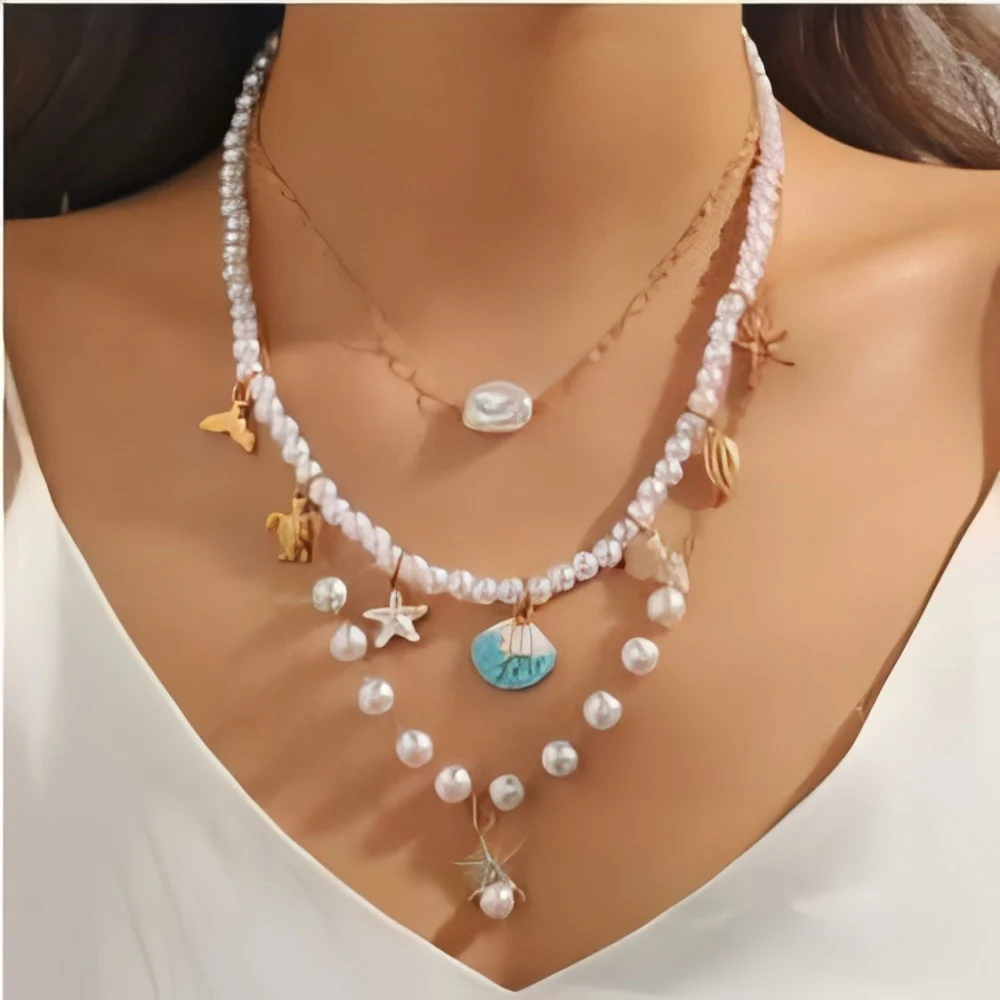 Damenmode Mehrschichtige Seestern Muschel Anhänger Halskette Handgemachte Perlen Halsband Sommer Strand Party Schmuck Geschenk Damenmode Mehrschichtige Seestern Muschel Anhänger Halskette Handgemachte Perlen Halsband Sommer Strand Party Schmuck Geschenk - Image 3