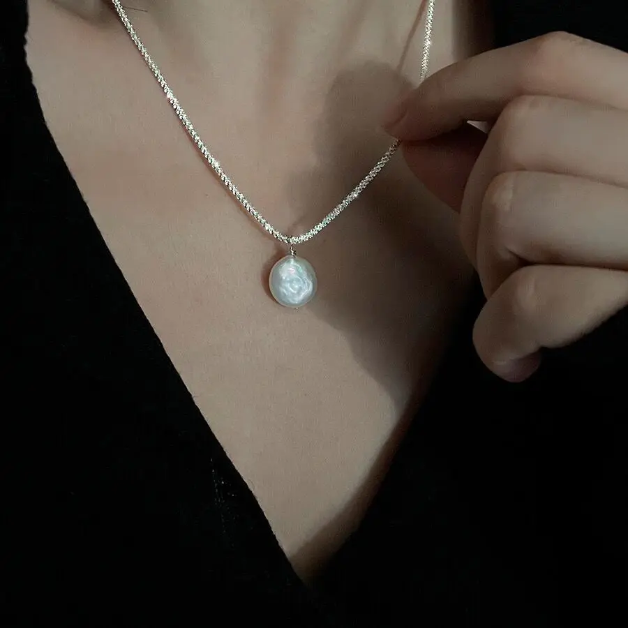 Neue Funkelnde Runde Perlenkette Aus 925Er-Sterlingsilber, Schlichter Stil, Charm-Anhänger, Halsband, Geburtstagsgeschenk Für Frauen, Edler Schmuck Neue Funkelnde Runde Perlenkette Aus 925Er-Sterlingsilber, Schlichter Stil, Charm-Anhänger, Halsband, Geburtstagsgeschenk Für Frauen, Edler Schmuck - Image 6
