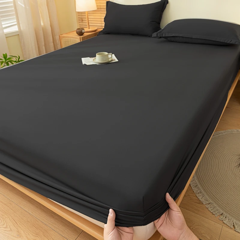 1Pc Skin-Friendly Bed Cover With Elastic Solid Color Brushed Bed Sheet Single/Queen/King Fitted Bedsheet (Without Pillowcase) 1Pc Skin-Friendly Bed Cover With Elastic Solid Color Brushed Bed Sheet Single/Queen/King Fitted Bedsheet (Without Pillowcase) - Image 4