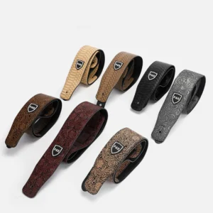 P&P Professioneller Serpentinen-Gitarrengurt 2,5 Zoll Verstellbarer Gitarrengurt PU-Leder-Gurt für Akustik-/E-Gitarre und Bass