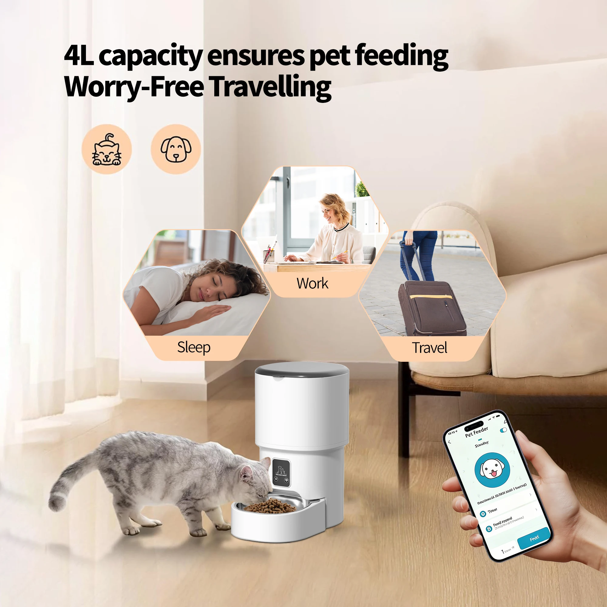 4L Intelligenter Futterautomat Für Haustiere, Automatischer Katzenfutterspender, Futternapf Für Katzen Und Hunde, Automatischer Katzenfütterer, Hundenapf Für Langsames Fressen Mit Zeitgesteuerter Portionierung 4L Intelligenter Futterautomat Für Haustiere, Automatischer Katzenfutterspender, Futternapf Für Katzen Und Hunde, Automatischer Katzenfütterer, Hundenapf Für Langsames Fressen Mit Zeitgesteuerter Portionierung - Image 3
