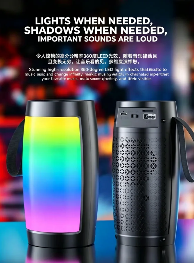 Kabelloser Bluetooth-Lautsprecher Mit Subwoofer, Bass, Mp3-Player &Amp; Led-Beleuchtung – Tragbare Soundbox Für Auto, Outdoor, Musik &Amp; Freizeit Kabelloser Bluetooth-Lautsprecher Mit Subwoofer, Bass, Mp3-Player &Amp; Led-Beleuchtung – Tragbare Soundbox Für Auto, Outdoor, Musik &Amp; Freizeit - Image 2