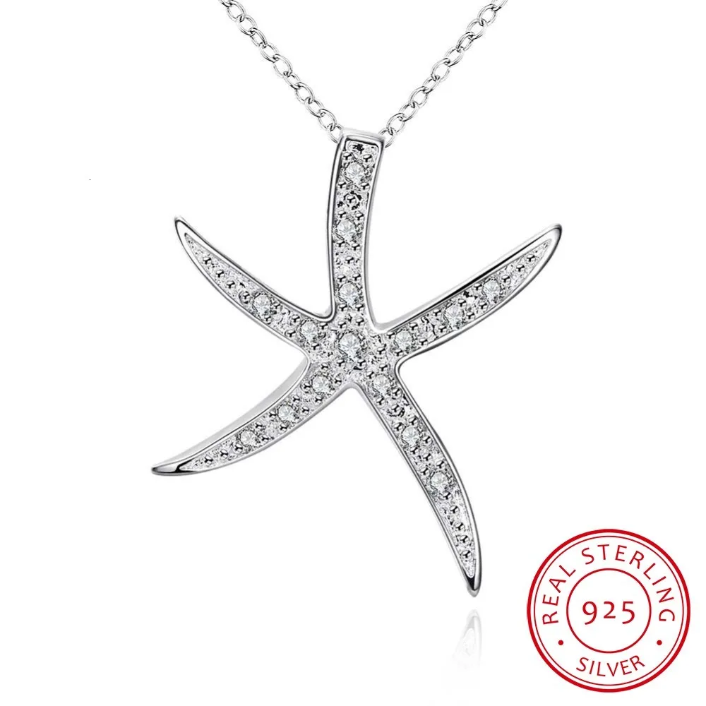 925 Sterling Silber Kristall Großer Seestern Deko-Anhänger Halsketten Feiner Schmuck Für Damen Valentinstagsgeschenk 925 Sterling Silber Kristall Großer Seestern Deko-Anhänger Halsketten Feiner Schmuck Für Damen Valentinstagsgeschenk - Image 2