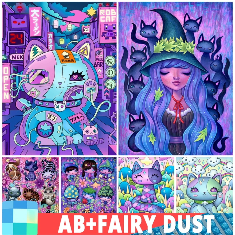 Ab Fee Staub Diy 5D Diamant Malerei Tier Katze Fantasie Cartoon Mädchen Stickerei Handgemachte Mosaik Set Kreuz Stich Wohnkultur Ab Fee Staub Diy 5D Diamant Malerei Tier Katze Fantasie Cartoon Mädchen Stickerei Handgemachte Mosaik Set Kreuz Stich Wohnkultur