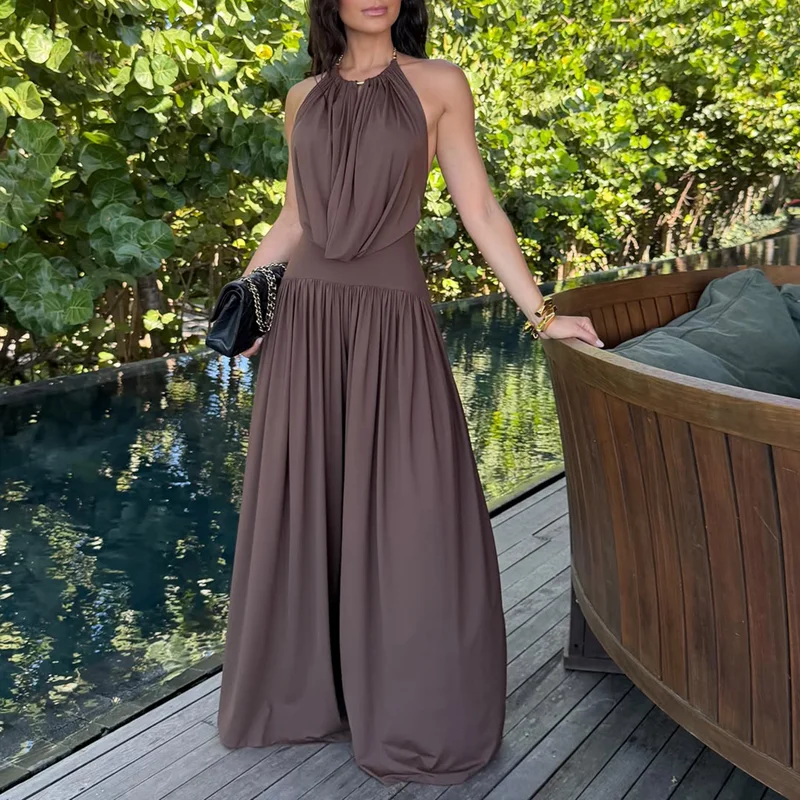 Sommerlicher Damenanzug, Sexy Neckholder-Overall Mit Offenem Rücken Und Lange Hose, Elegantes, Drapiertes 2-Teiliges Outfit Für Frühling Und Sommer. Sommerlicher Damenanzug, Sexy Neckholder-Overall Mit Offenem Rücken Und Lange Hose, Elegantes, Drapiertes 2-Teiliges Outfit Für Frühling Und Sommer. - Image 4