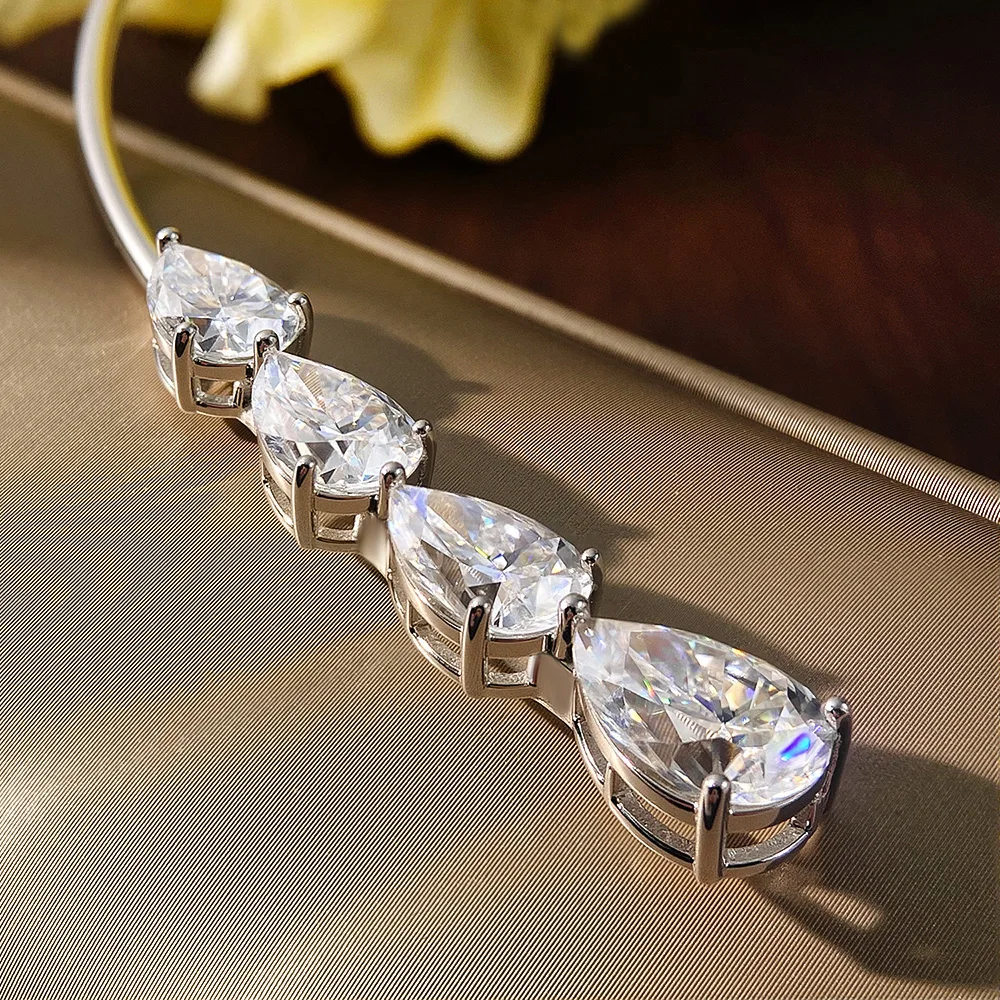 Knobspin D Vvs1 Moissanit-Diamant Offene Choker-Halskette Aus Massivem 925Er Silber Mit Birnen-/Herzschliff-Diamanten, Manschetten-Halsketten Für Damen Knobspin D Vvs1 Moissanit-Diamant Offene Choker-Halskette Aus Massivem 925Er Silber Mit Birnen-/Herzschliff-Diamanten, Manschetten-Halsketten Für Damen - Image 5