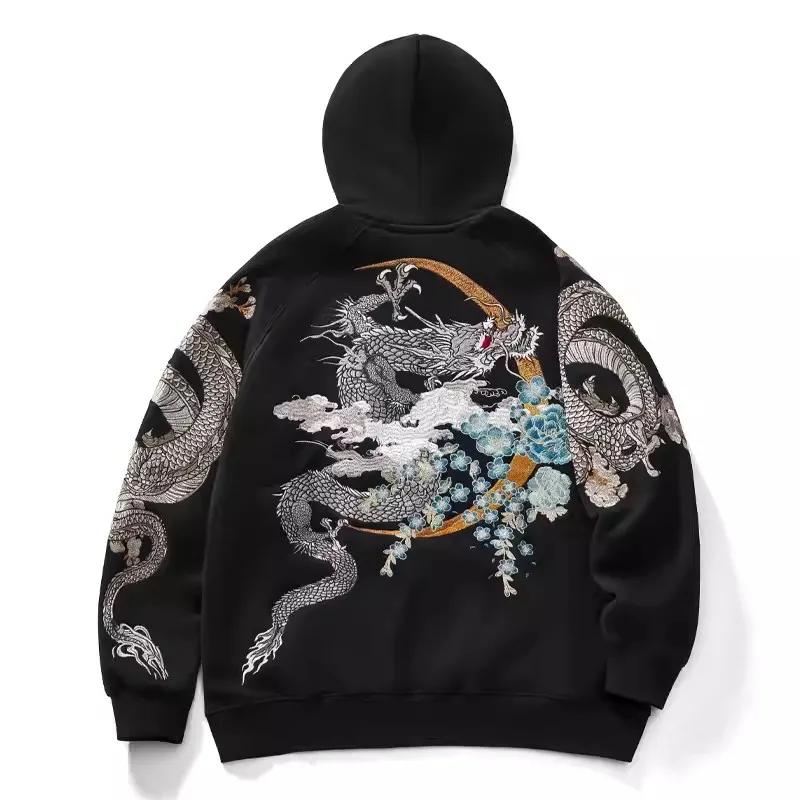 Makuluya Hoodies Yokosuka Black Dragon Phoenix Suzaku Muster Bestickter Pullover Sakura Makuluya Hoodies Yokosuka Black Dragon Phoenix Suzaku Muster Bestickter Pullover Sakura - Image 4