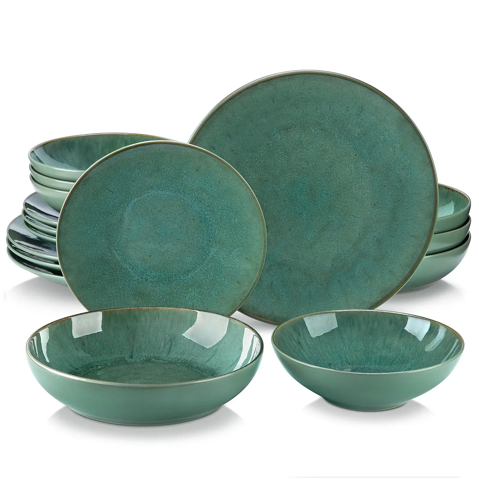 Vancasso 16/32-Teiliges Grün Geprägtes Steinzeug-Geschirrset Mit 4-Teiligem Abendessen-/Dessertteller-/Suppenschüssel-/Becherservice Für 4/8/12 Vancasso 16/32-Teiliges Grün Geprägtes Steinzeug-Geschirrset Mit 4-Teiligem Abendessen-/Dessertteller-/Suppenschüssel-/Becherservice Für 4/8/12