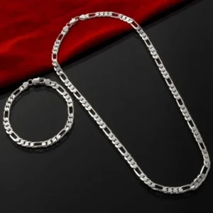 Edles Neues 925 Silber 4MM Ketten-Set für Herren und Damen Armband Halskette Schmuckset Damen Weihnachtsgeschenke Charms Hochzeit