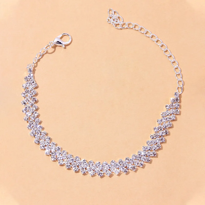 Modische Glänzende Rautenketten-Fußkette Für Damen Silberfarbenes Sommer-Strand-Fußkettchen Barfuß-Sandalen Fußschmuck Modische Glänzende Rautenketten-Fußkette Für Damen Silberfarbenes Sommer-Strand-Fußkettchen Barfuß-Sandalen Fußschmuck - Image 3