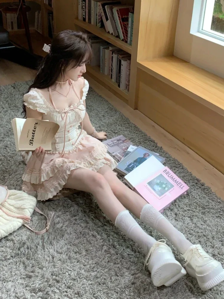 Japanische Kawaii Süße Neue 2-Teiliges Set Frauen Patchwork Lolita Lace Up Vintage Set Weibliche Y2K Prinzessin Mini Rock Anzug Sommer 2025 Japanische Kawaii Süße Neue 2-Teiliges Set Frauen Patchwork Lolita Lace Up Vintage Set Weibliche Y2K Prinzessin Mini Rock Anzug Sommer 2025 - Image 4