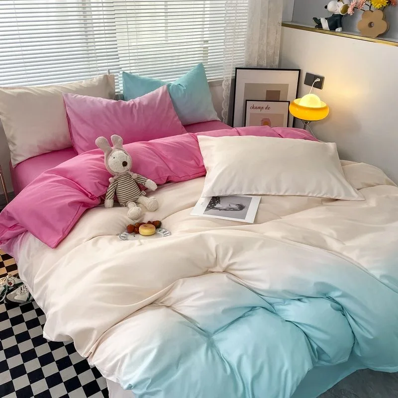 Koreanischen Stil Bettwäsche Set Vier-Stück Gradient Farbe Bettwäsche Blatt Kissenbezug Bettbezug-Set Twin Voll Königin König Super König Größe Koreanischen Stil Bettwäsche Set Vier-Stück Gradient Farbe Bettwäsche Blatt Kissenbezug Bettbezug-Set Twin Voll Königin König Super König Größe - Image 3