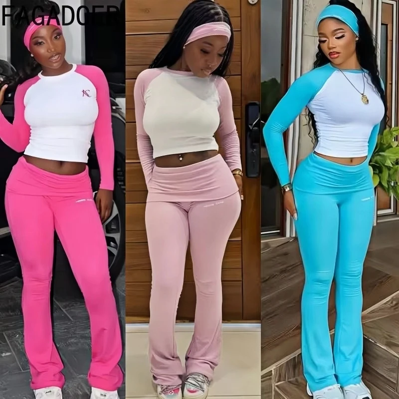 Fagadoer Lässiges 2-Teiliges Set Für Damen, Langärmeliges Rundhals-T-Shirt Und Hose Mit Hoher Taille, Passende Trainingsanzüge, Weibliche Sportbekleidung Fagadoer Lässiges 2-Teiliges Set Für Damen, Langärmeliges Rundhals-T-Shirt Und Hose Mit Hoher Taille, Passende Trainingsanzüge, Weibliche Sportbekleidung