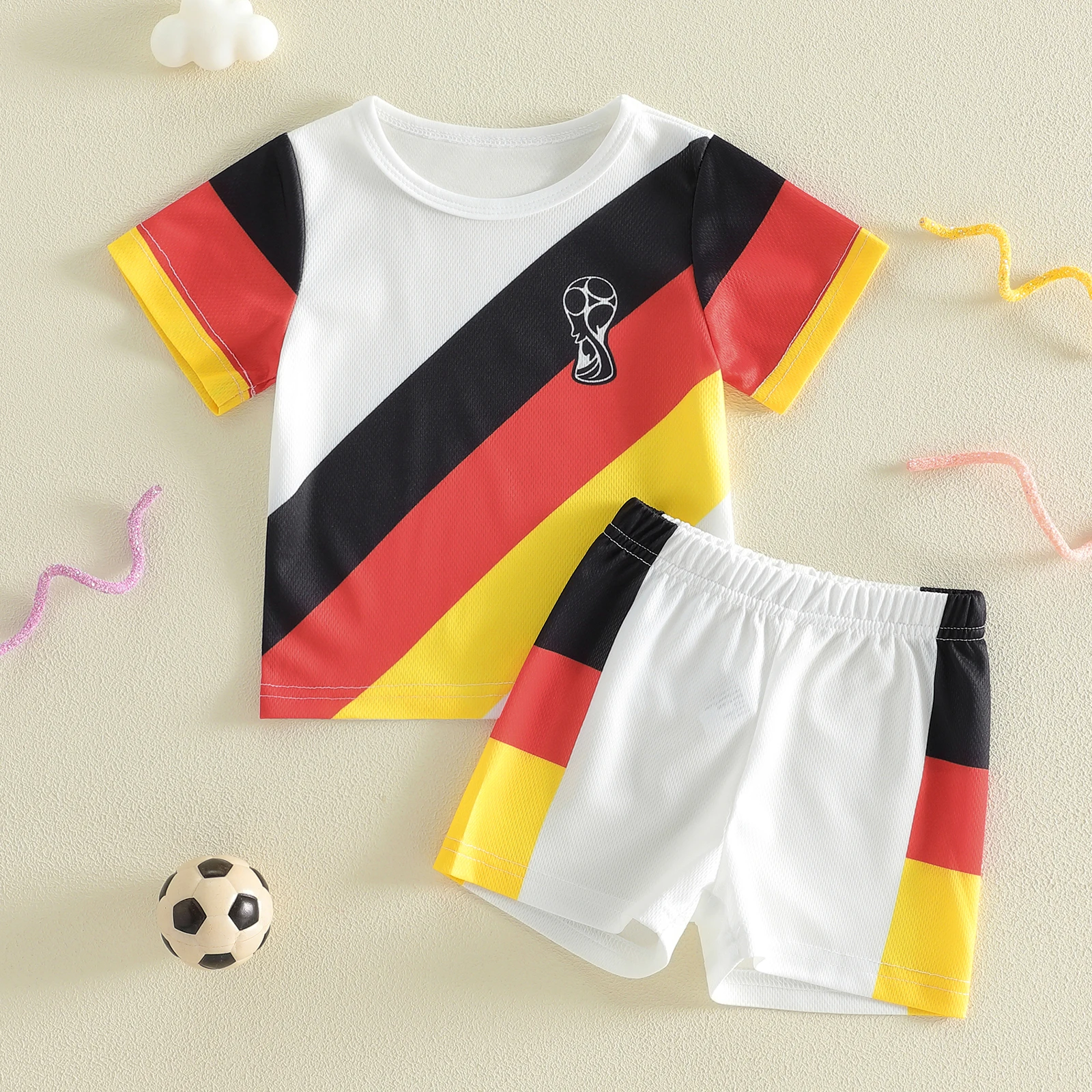 Kleinkind Baby Fußball-Outfit Verschiedene Team-Designs Rundhals Kurzarm Trikot Und Shorts 2-Teiliges Set Kleinkind Baby Fußball-Outfit Verschiedene Team-Designs Rundhals Kurzarm Trikot Und Shorts 2-Teiliges Set – Bild 2
